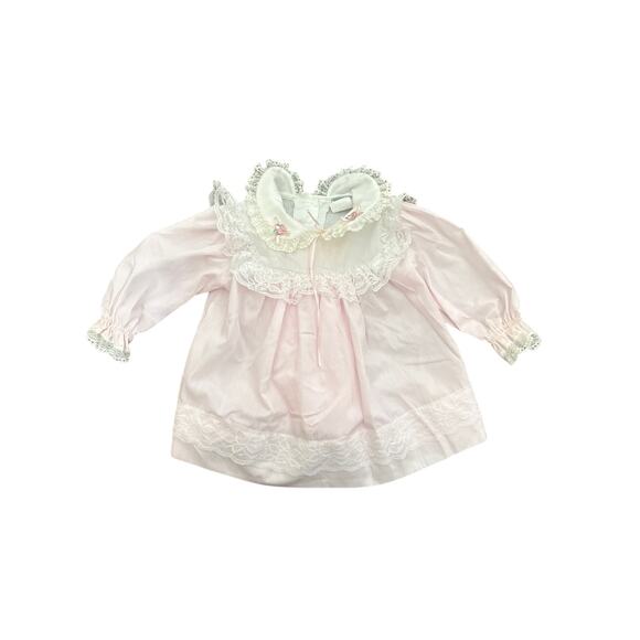VTG Bryan Baby Girl Dress Size 3-6 Months Pink With White Ruffle And Flowers - Picture 1 of 3